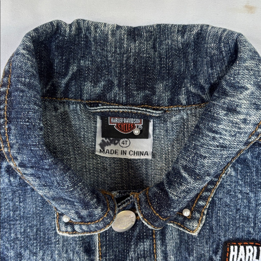VINTAGE LIKE NEW! HARLEY-DAVIDSON DENIM BLUE JEANS JACKET & HEADWRAP SIZE 4T - Picture 7 of 16